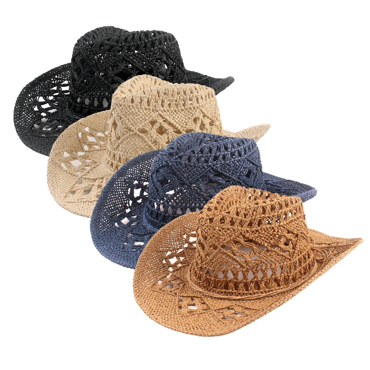Handmade Paper Straw Cowboy Hat Mexico Sombreros Carbonization Summer Beach Sun West Cowboy Cowgirl Hat
