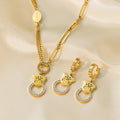 Diamond Leopard Head Pentagram Pendant Titanium Steel Necklace Bracelet Earring  Jewelry Set