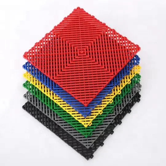 Anti-Slip Interlocking Garage Floor Tiles Plastic PP Car Wash Drain Tiles Vinyl Flooring for Garages 3D Model Design Available