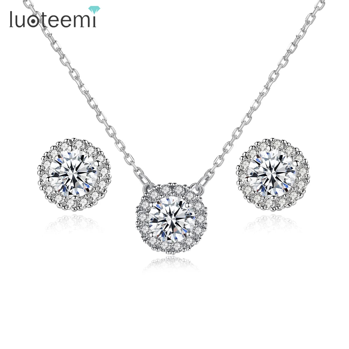 LUOTEEMI Flower Party Gold Plated Jewelry Sets Women Cute Flower Halo Earrings Necklace Fashion Jewelry