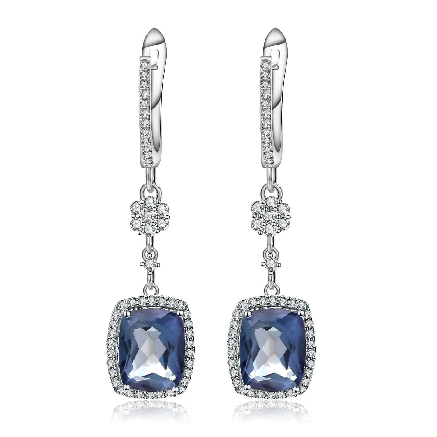 Natural Iolite Blue Mystic Quartz Gemstone Luxury Fashion Sliver Drop Piercing Jewelry Earrings for Women