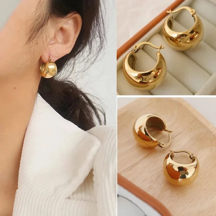 New Arrival Fancy Chunky Hypoallergenic 18K Gold Plated Titanium Steel Multi Gold Filled Hoop Earrings Women