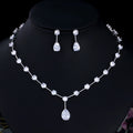 Sparkling White Cubic Zirconia Crystal Necklace and Earrings Big Chunky Water Drop Bridal Jewelry Set for Women Wedding MegaBDM