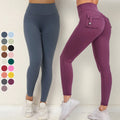 High Quality Women's High-Waist Fitness Leggings Colorful Solid Sports Casual Yoga Pants Scrunch Butt Tummy Control Pocket