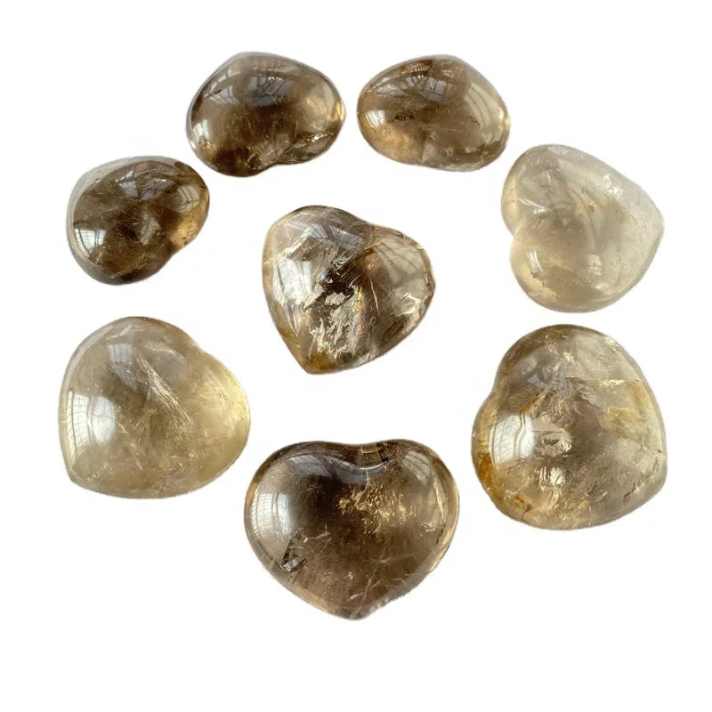 Natural Polished Healing Crystal Hearts Carved Smoky Quartz Heart for Decoration Gift