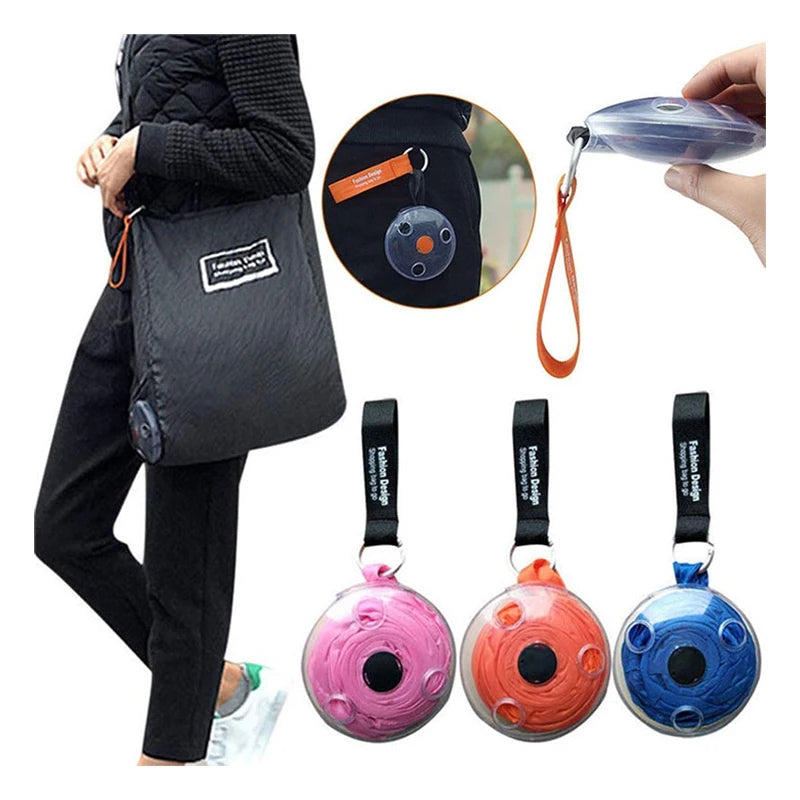 Promotional Magic Mini Reusable Polyester Folding Shopping Bag to Roll up in Small Case Portable Foldable Grocery Shopping Bag