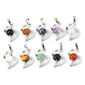 Exquisite Natural Crystal Stone Heart Pendant Copper Bezel with Silver Color Paved Crystals Pendant