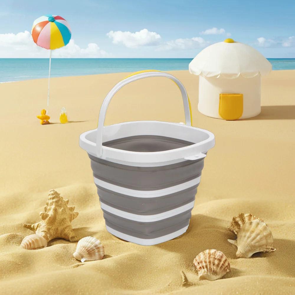 10-Liter Grey PP+TPR Plastic Lightweight Eco-Friendly Square Collapsible Folding Boiling Water Safe Water Bucket Container