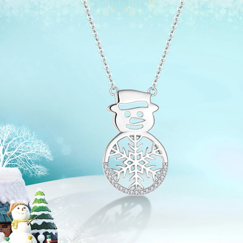 Factory Custom Fine Jewelry Sets 925 Silver Necklace Lucky Snowflake Snowman Diamond Pendant Necklace
