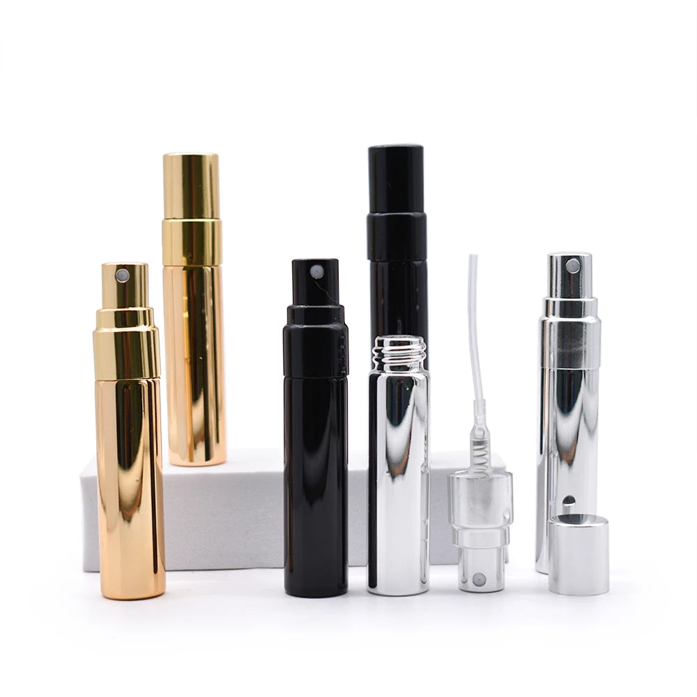 Hot Sale Golden Silver Black Glass 10Ml Luxury Portable Mini Refillable Travel Spray Empty Perfume Spray Custom Logo Atomizer