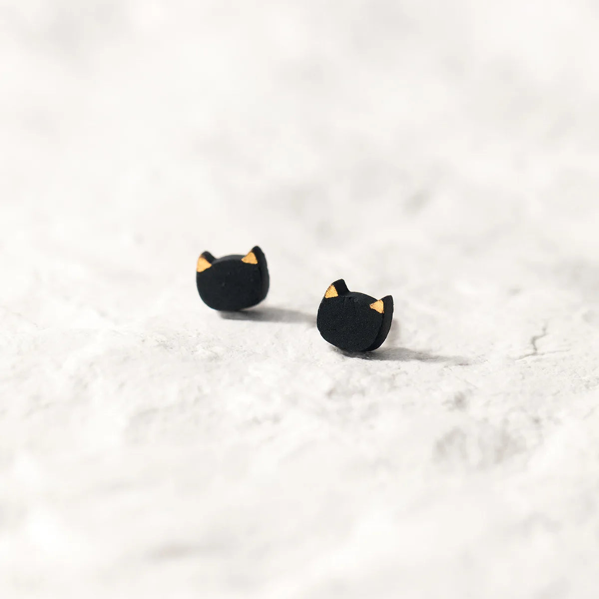 925 Sterling Silver Ceramic Material Black Cat Cute Kid Earring Jewelry