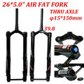 MTB Moutain 26inch Bike Fork Fat Bicycle Fork Air Suspension Snow Forks Aluminium Alloy 26"5.0"Tire Thru Axle15*150 1-1/2centrum