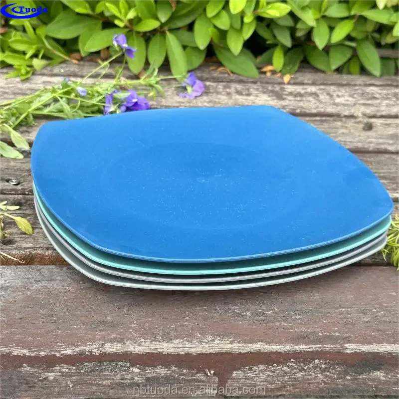 TD3 Factory Wholesale Camp Plate Set Square Wheat Straw Plates Colorful Unbreakable Plastic Plates