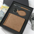 Custom Laser Engraved Pu Leather Blank Laserable Leatherette Men Wallet Set with Keychain Pen for Business Promotional Gift Sets