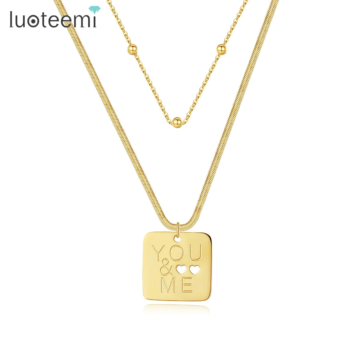 SP-LAM Charm Letter Hip Hop Chain Female Hiphop Drop Golden Layered Stainless Steel European Style Double Layer Necklace