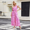 New 2025 Summer Fashionable V-Neck Waist-Cinched Printed Women's Long Pants Jumpsuit