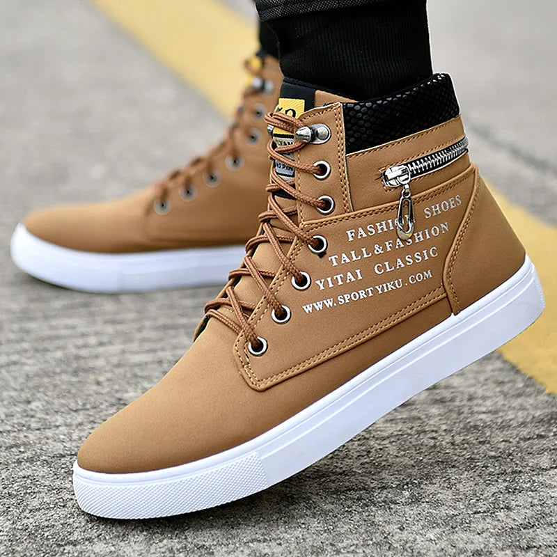 High Top Big Size Trend Canvas Shoes Comfortable Lace up Men's Casual Walking Style Shoes