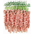 12Pcs Wisteria Hanging Flower 3.6ft Garland Wisteria Vines Champagne Bushy Rattan String for Garden Home Wall Wedding Decoration
