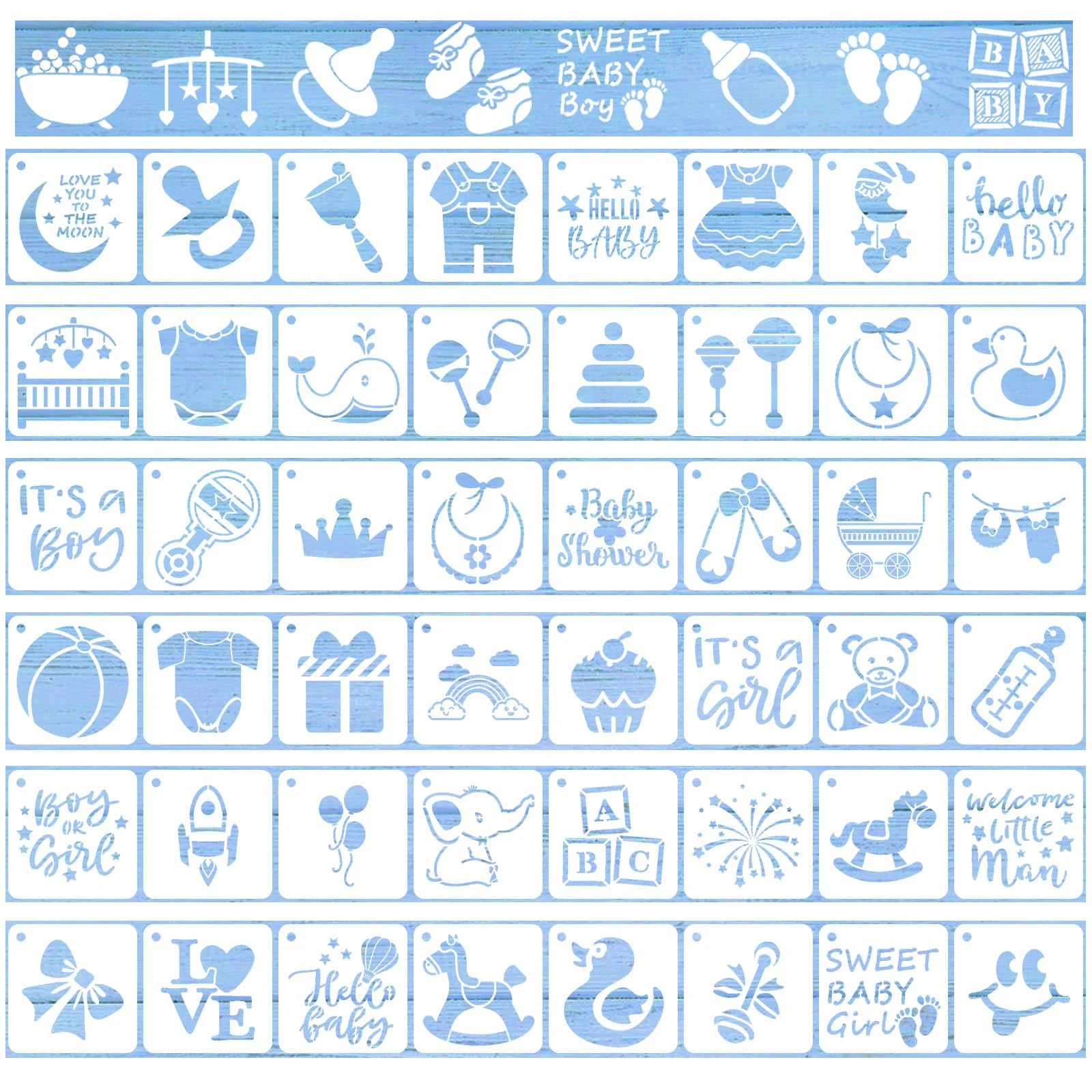 56 Pieces 3 Inch Cute Onesie Stencil Mixed Animals Pattern Painting Stencils Reusable Baby Shower Cake Painting Stencils