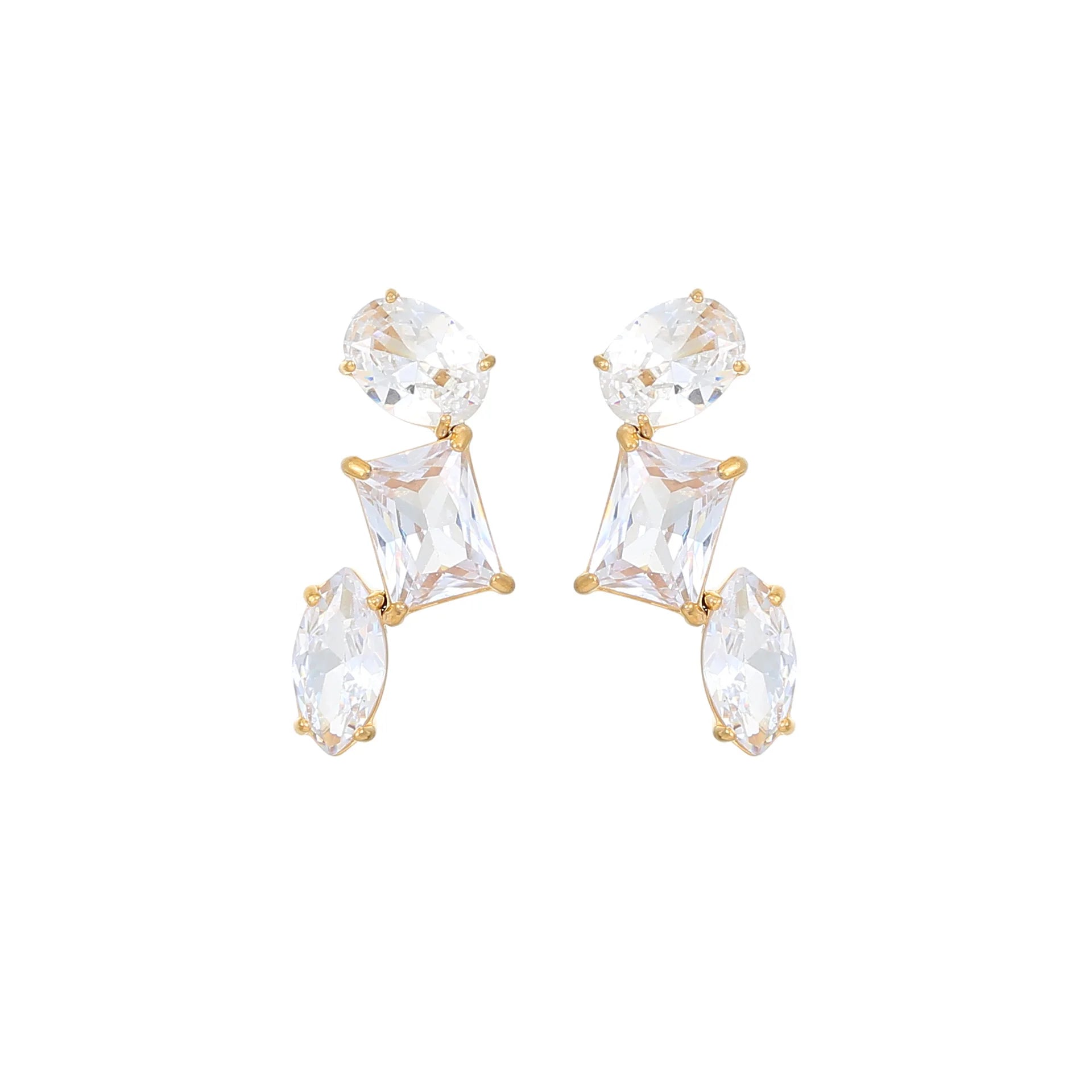 HOVANCI Elegant Rhinestones Long 5a Square Oval Round Zircon Stainless Steel Hypoallergenic Statement Earring