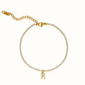High End 18K PVD Gold Plated Zirconia Pave Alphabet Pendant Stainless Steel Anklet 3MM