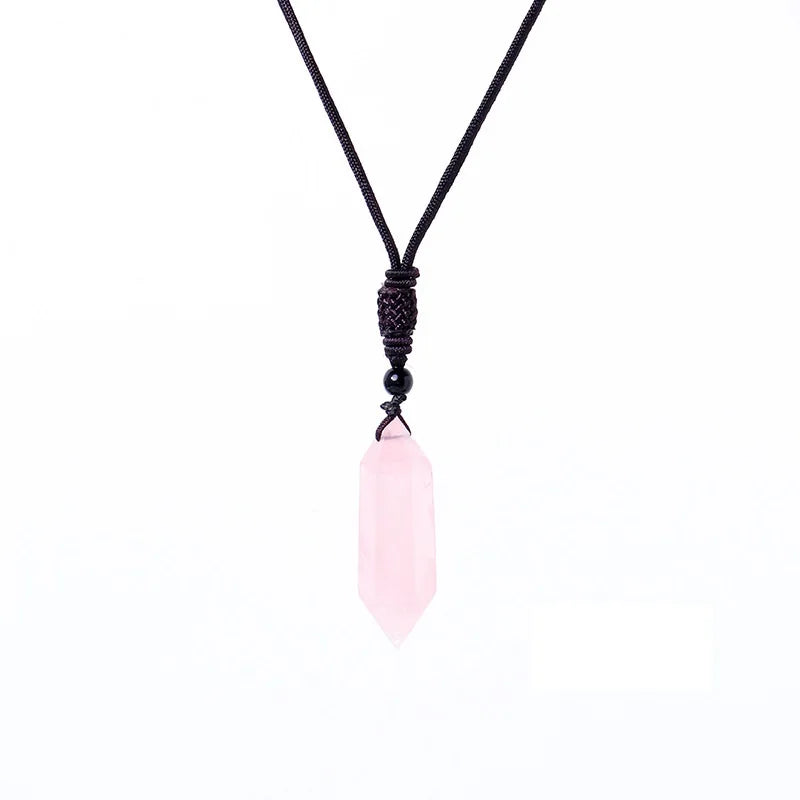 HZ Bullet Point Crystal Necklace Pendant Hexagonal Natural Stone Pendant Healing Stones Crystal Point Pendant with Chain