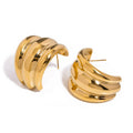 N&S Elegant and Stylish 18K Gold Stainless Steel Three-Layer Twisted Hoop Stud Earrings Trendy Geometric Fashion Jewelry
