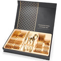 High Quality Eco-Friendly Stocked Modern Gold Inlay Dinnerware Gift Box Stainless Steel 24-Piece Sets Fork Spoon Knife