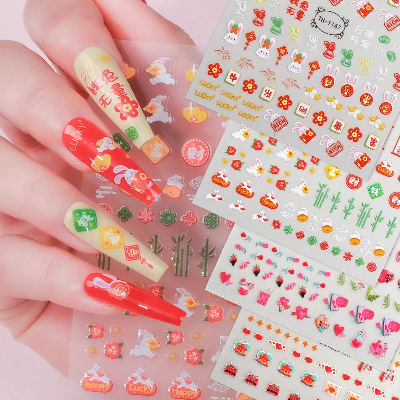 Newest Easter Cartoon Nail Art Stickers Cute Rabbit Nail Wraps Duck Nail Art Decorations Decals