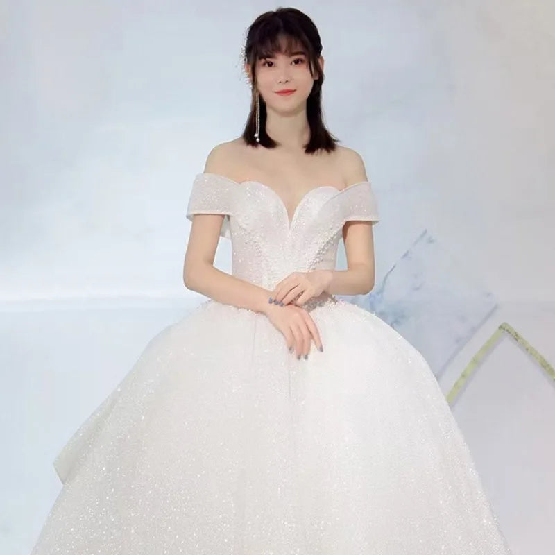 AL1012 2025 New Wedding Dress for Women Starry Sky Big Tail with Shiny Lace Decoration Casual for Wedding or Plus Size Brides