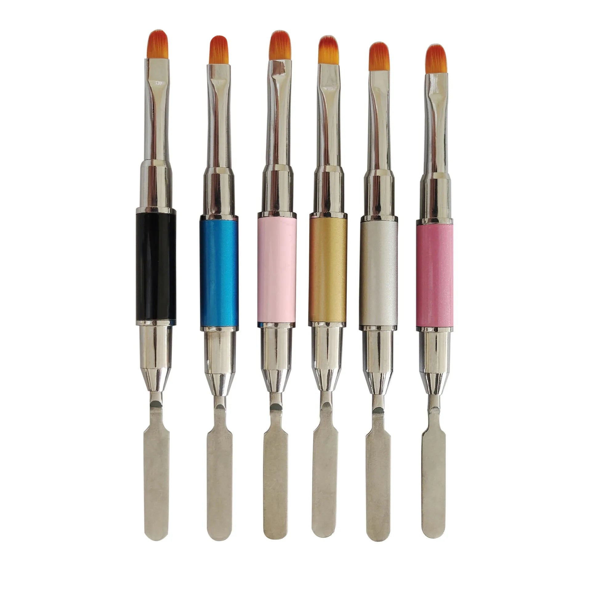 Double Sided Nail Gel Brush and Paint French Brush Customized Logo Metal Pen Drawing Nails 2 Heads Nail Art French Brush