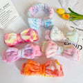 Skincare Hairband Tie Dye Soft Coral Fleece Knitted Elastic Washable Reusable Facial Makeup Spa Shower Cosmetic Bow Hairband