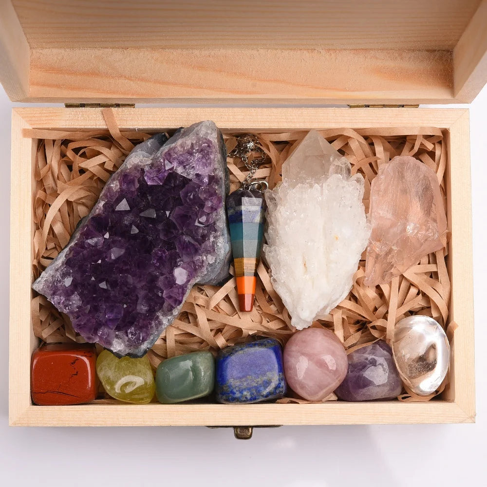 Reiki Healing Crystals Gemstones clear Quartz Crystal Cluster Crystal Box Set Chakra Stones