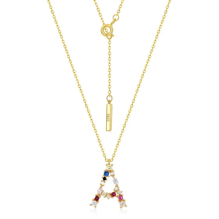 Fashion Gold Plated Zircon 26 Letter Rainbow Simple Gold Choker Necklaces for Women Girl Jewelry Gift