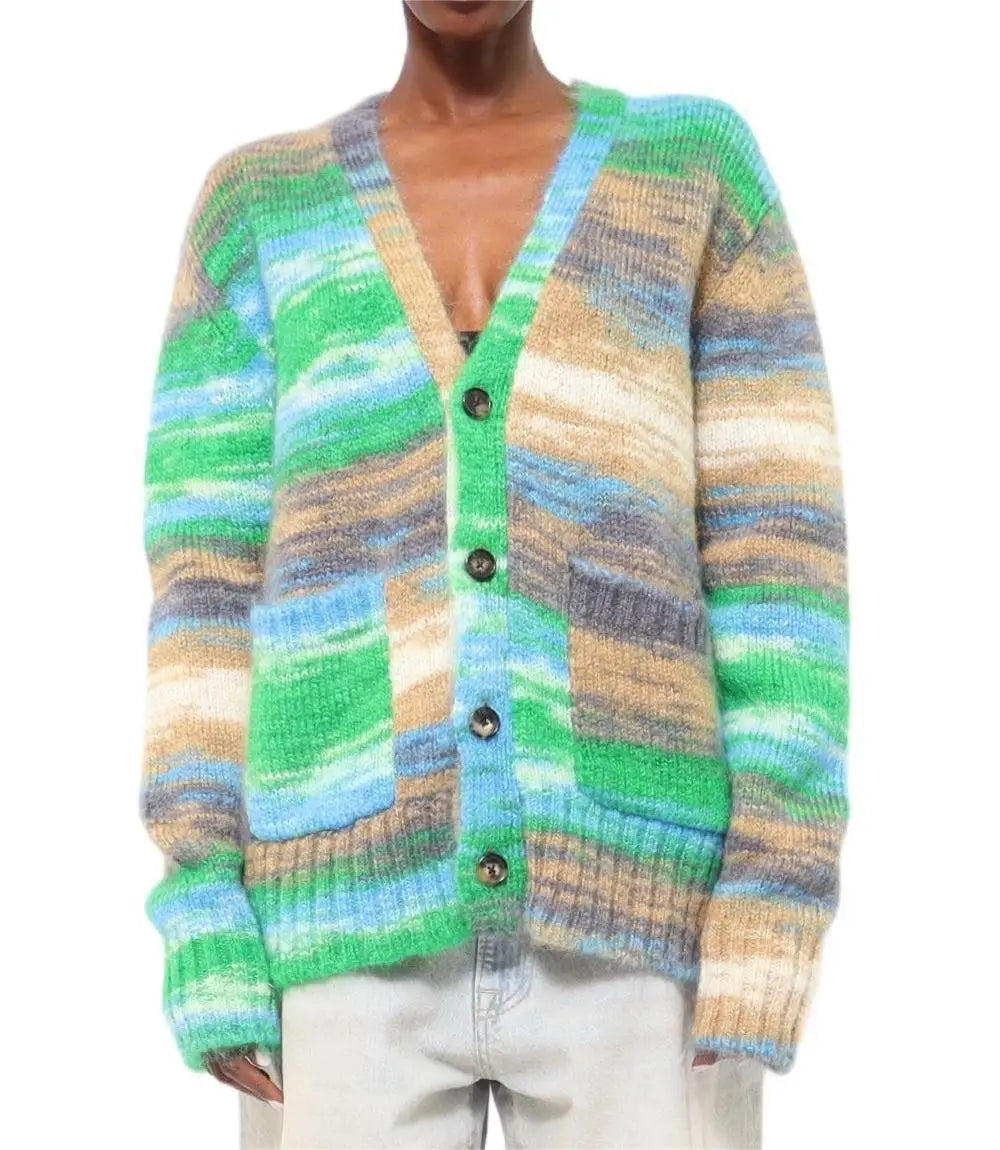2026 Sweater Factory Custom Long Sleeve Cardigan Knitwear Mujer Ladies Sunset Green V-Neck Buttons Down Cardigan for Women