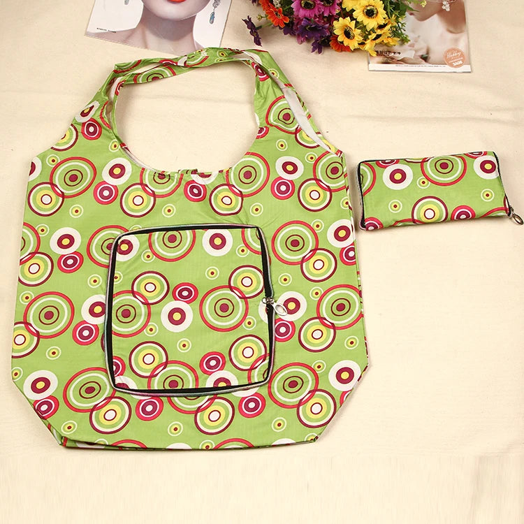 New Portable Folding Grocery Bags Custom Logo Polyester Foldable Tote Shopping Bag Waterproof Feature