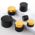 Hot Sale 30g 50g Black Empty Body Cream Cosmetic Jars Face Cream Glass Jar with Shiny Gold Lid