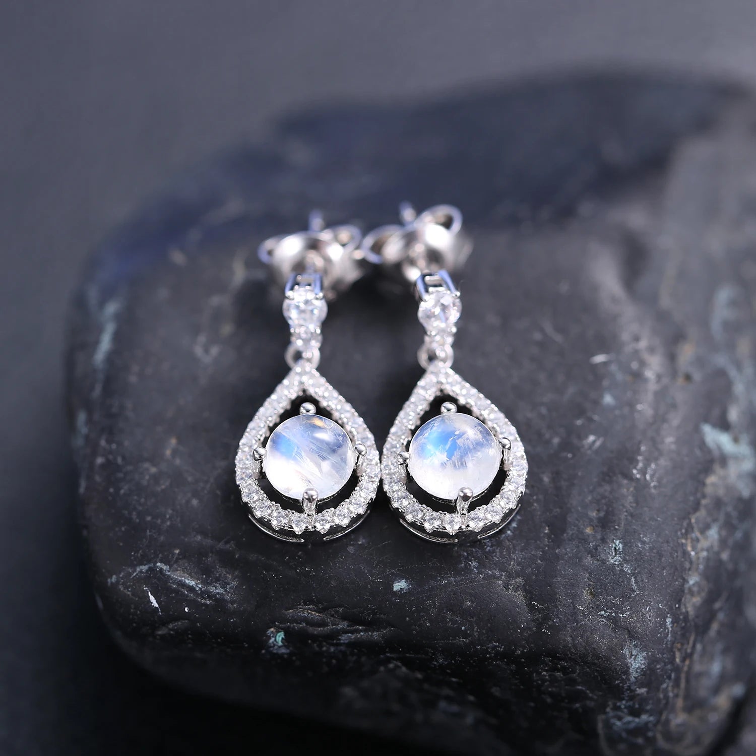 F0216 OEM ODM Custom Made Fancy Jewelry Wholesale 925 Sterling Silver Big Beautiful Women Rainbow Moonstone Drop Earrings