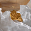 Chunky Finger Rings Women Jewelry Heart Shape Nameplate Letter Rings 18K Gold Plated Stainless Steel Jewelry