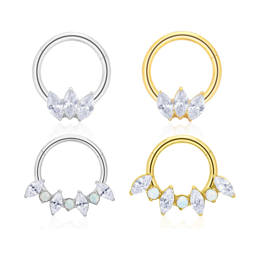 ASTM F136 G23 Titanium Hinged Nose Ring Septum Ring Hoops 16G Round CZ Women Ear Tragus Cartilage Daith Piercing Earring Jewelry