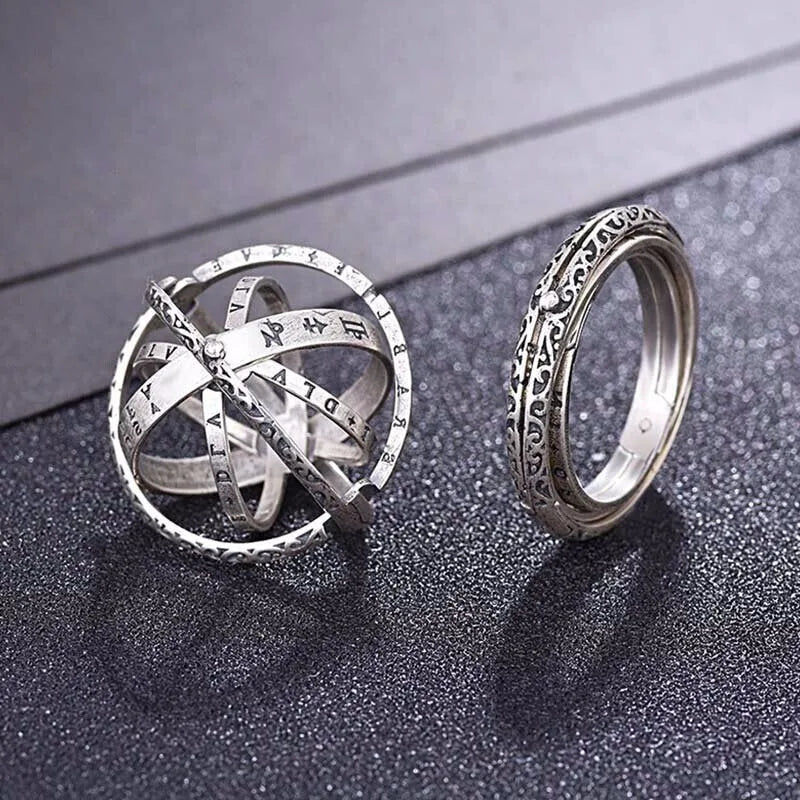 Gold Astronomical Ring for Women Ball Mood Rings Creative Complex Rotating Cosmic Letter Finger Ring Men Fashion Jewelry Gifts