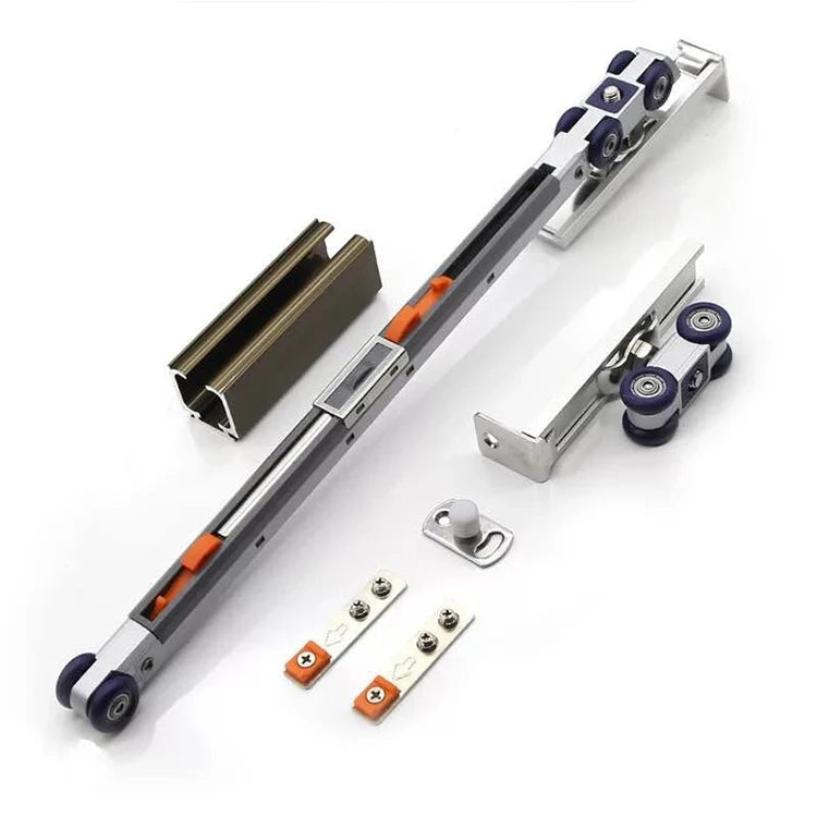 Sliding Door Hardware Aluminium Alloy Nylon Fittings Overlapping Sliding Door System 80kg Load Capacity Modern Kitchen Bathroom