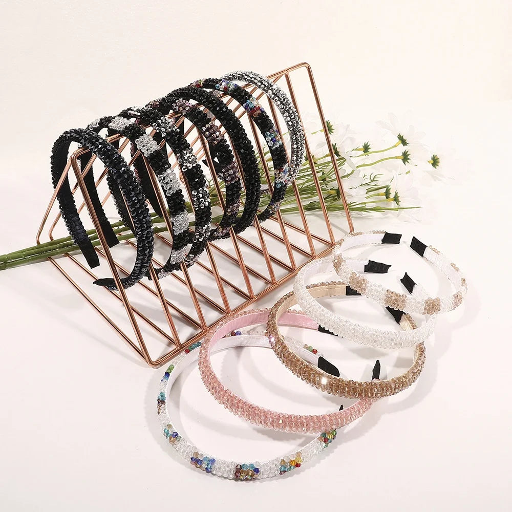 MIO Simple Women's Diamond Headbands 1.5 Cm Width Hair Hoop Luxury Poupal Hair Band for Girl