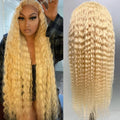 30 Inch Raw Virgin Human Hair Deep Wave 613 Blonde Lace Front Closure Wig 13x4 Curly Transparent Lace Frontal Wig