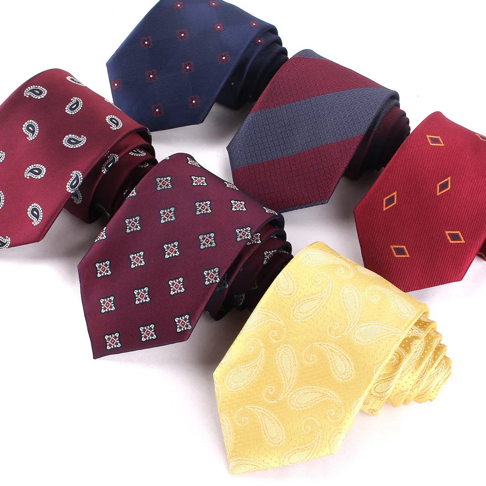 Men's Classic Red Striped Tie with Cashew Flower Print Polyester Material for Weddings and Parties