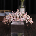 Delicate Rhinestone Pearls Golden Alloy Tiaras Crown for Wedding Hair Accessories Set Coronas Decorativas De Metal With Earing