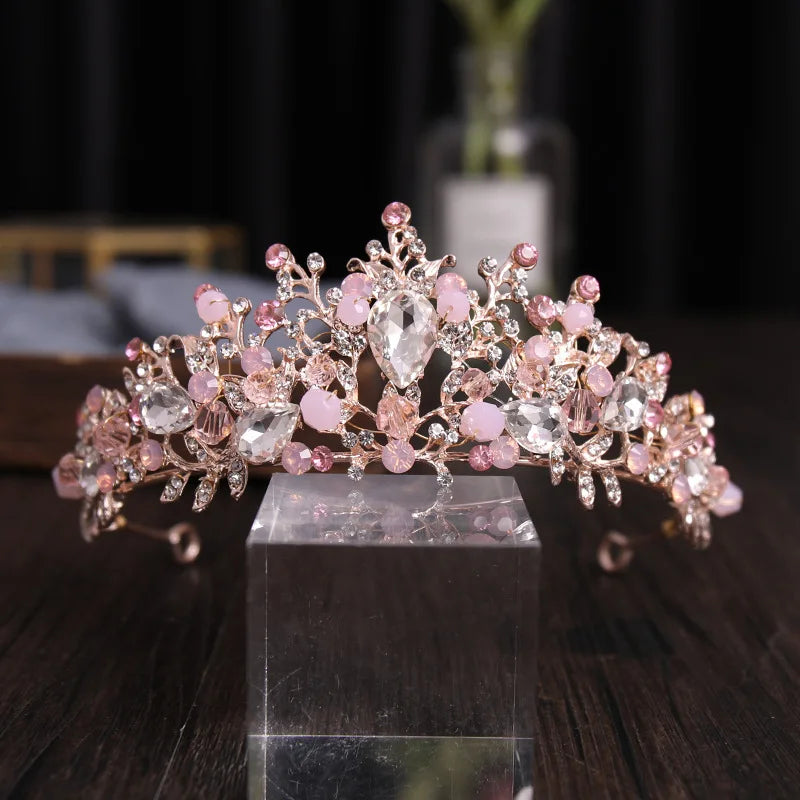 Delicate Rhinestone Pearls Golden Alloy Tiaras Crown for Wedding Hair Accessories Set Coronas Decorativas De Metal With Earing