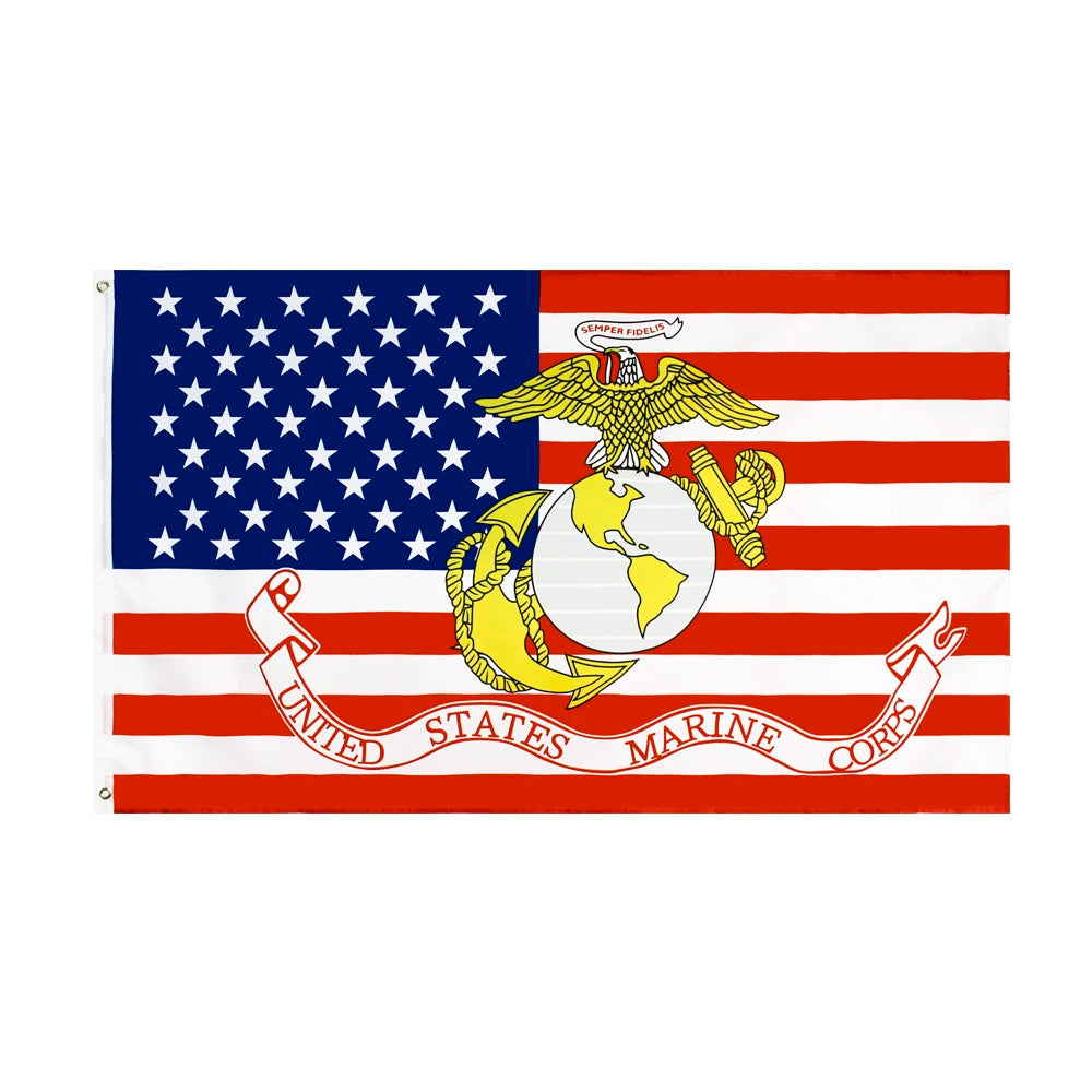 Ready Stock 100% Polyester Flying Style Double Sided United States Marine Corps USMC Flag 3x5 Ft Level 4+ Certified