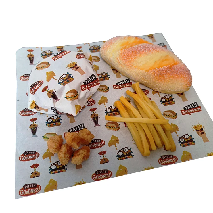 Custom Packaging Paper Printing Grease Proof Paper Sandwich Hamburger Greaseproof Food Grade Wax Wrapping Paper