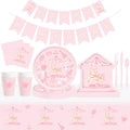 DAMAI Disposable Ready to Ship Carousel Birthday Party Decoration Girl Party Tableware Set Pink Paper Plates and Napkins Cups